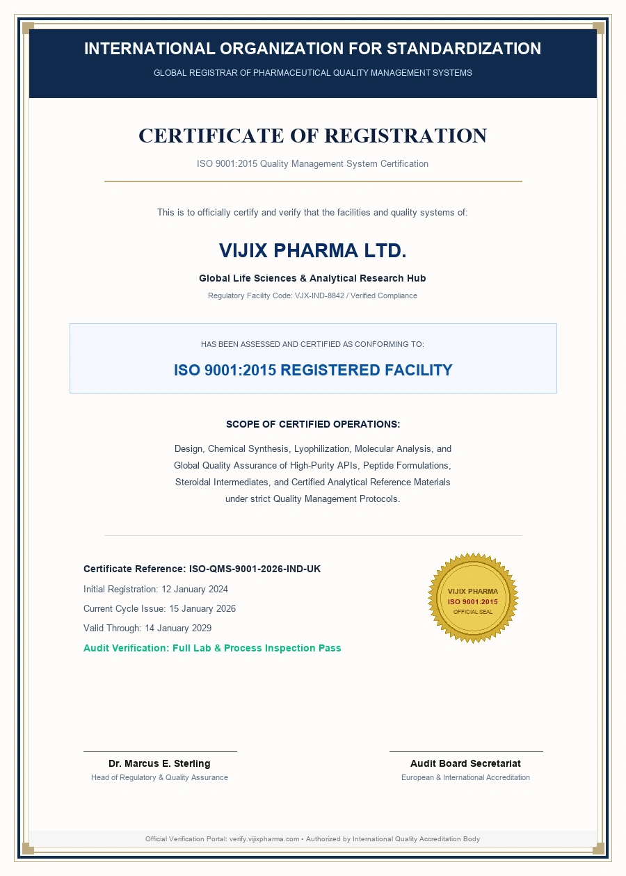 ISO 9001:2015 Registration - Vijix Pharma